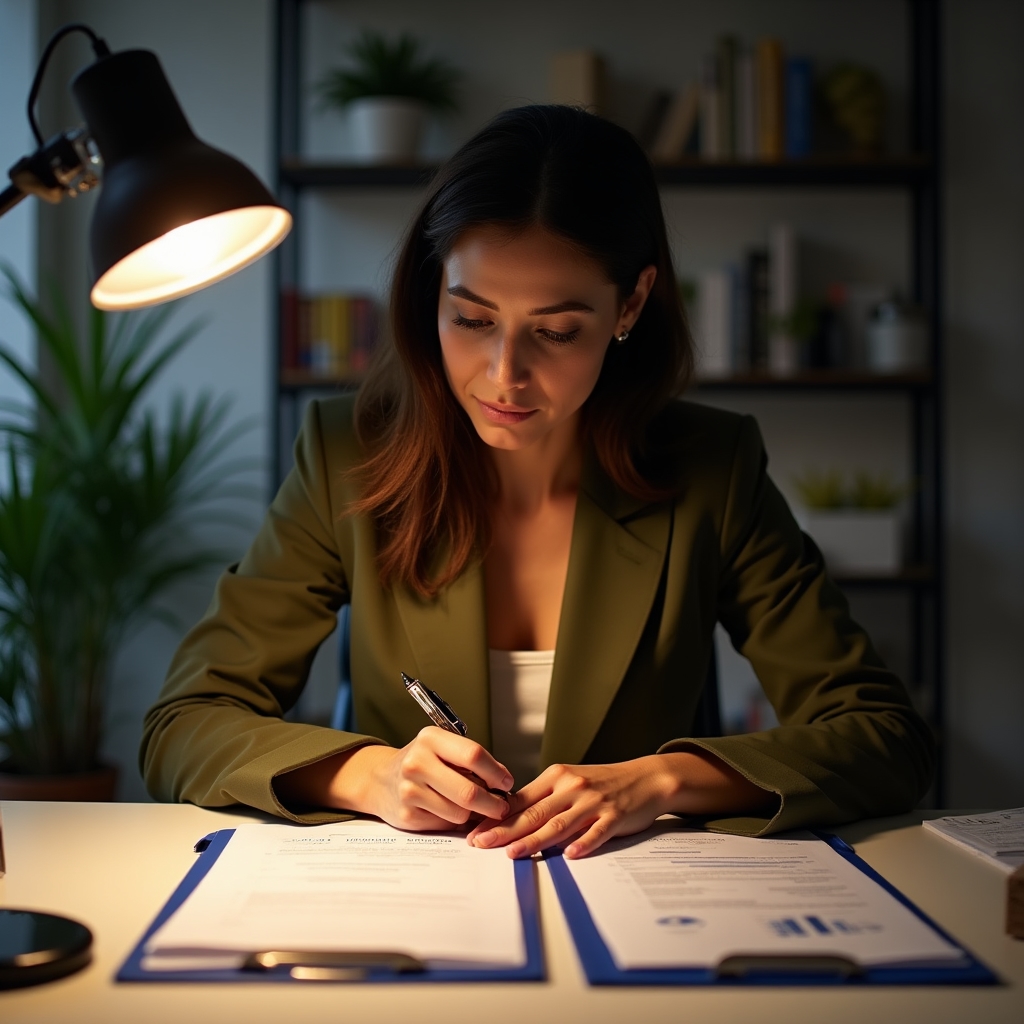 Entrepreneur reviewing personal and business financial documents at a desk