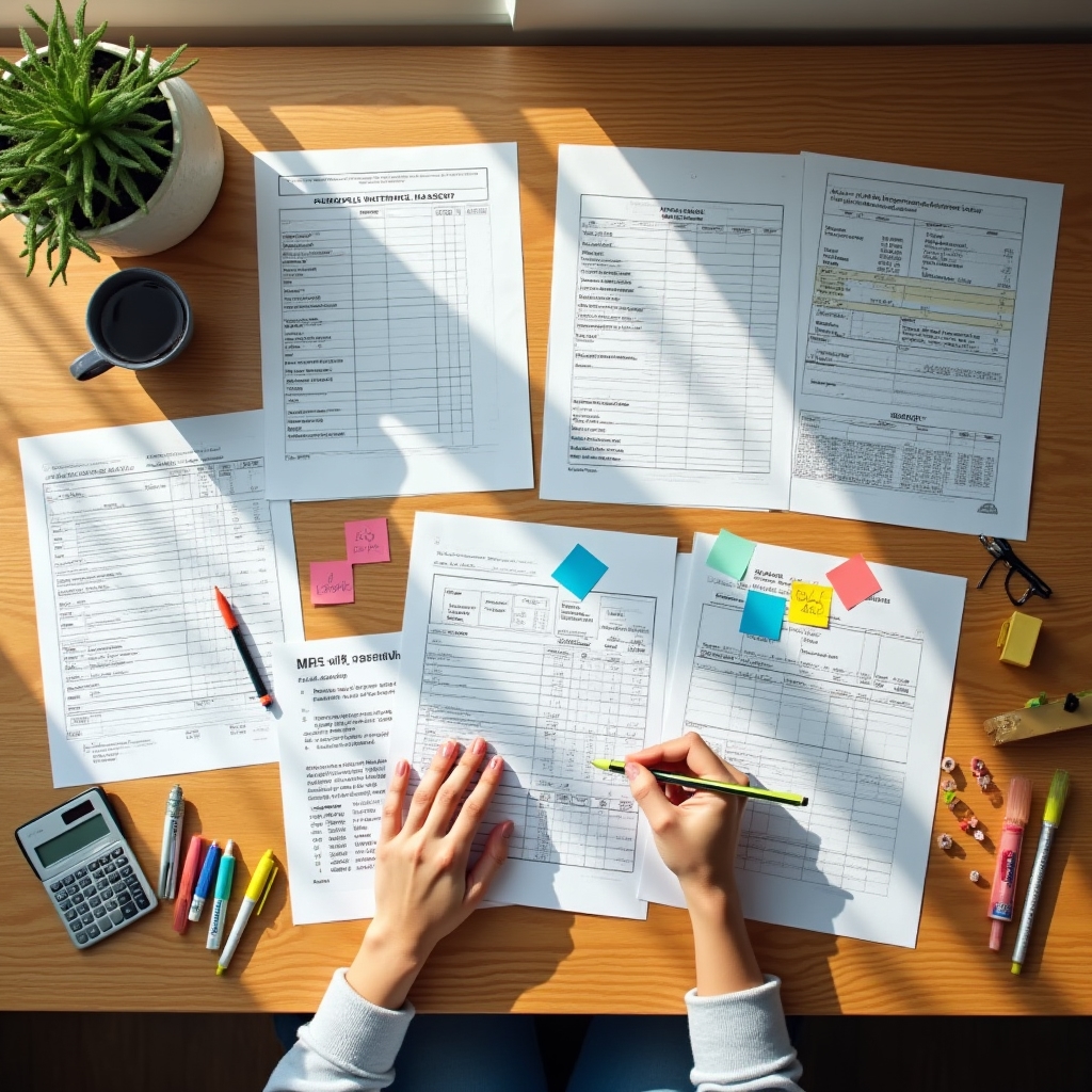 Educational methodology session with financial worksheets and structured exercises